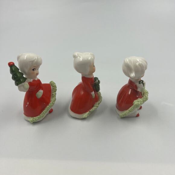 Vintage Enesco Christmas Holiday Bloomer Girls Set Wreath Tree Spaghetti Trim 3 - Picture 6 of 10